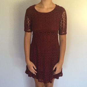 Maroon lace skater dress